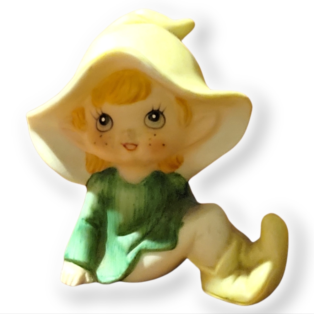 Vtg Homco Freckled Pixie Elf Gnome Fairy Garden Porcelain Figurine 5213